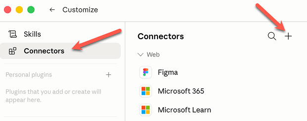 Connectors tab with the plus button to add a new connector.